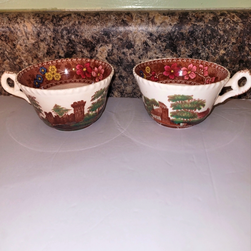😍ANTIQUE COPELAND SPODE DELFT TEA/COFFEE CUP ENGLAND SET OF 2